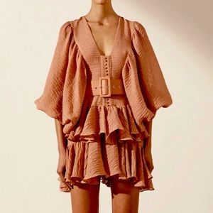 CHARLOTTE PLUNGED DRAPED MINI DRESS - DESERT ROSE - Size 6